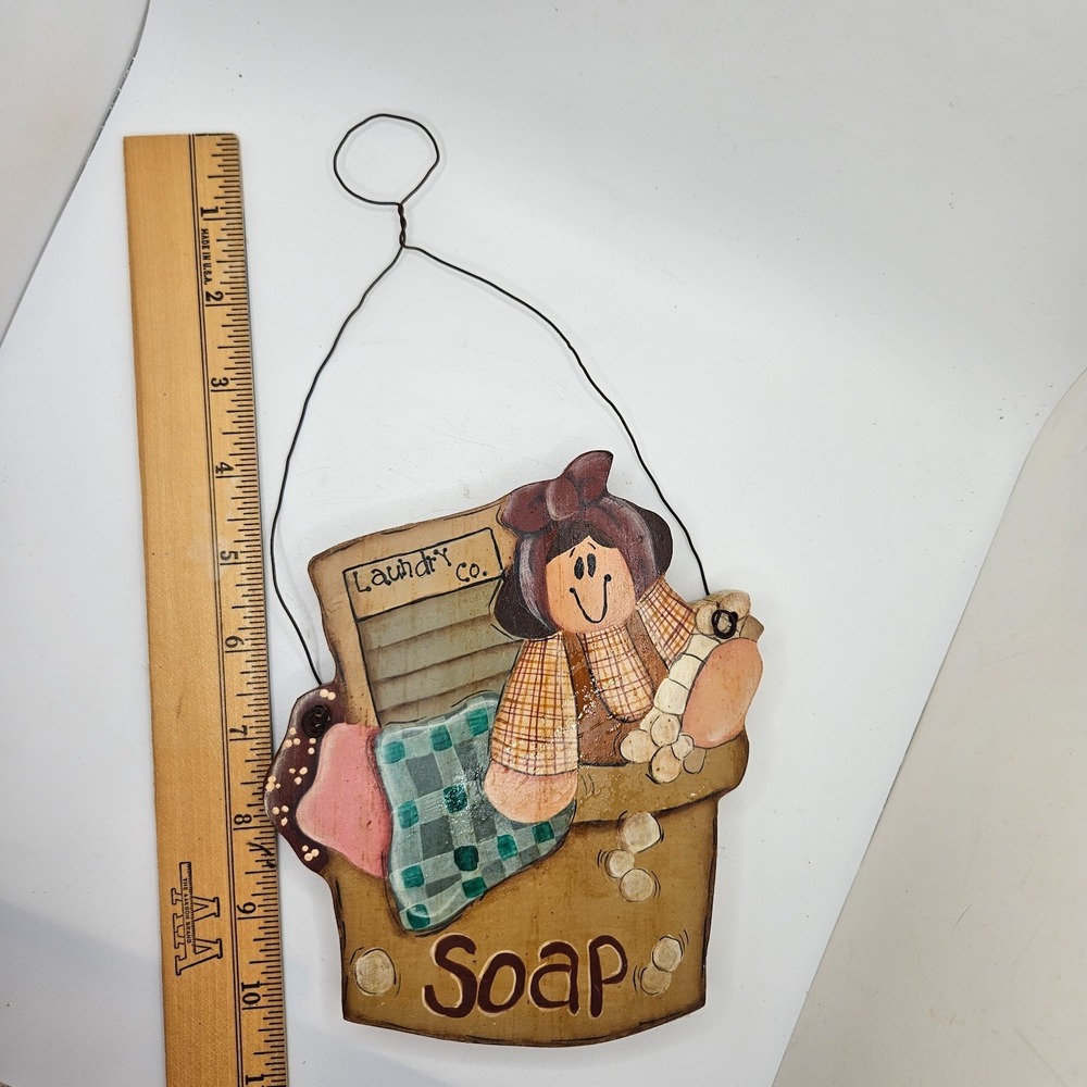 Cottage Core Laundry Room Wall Hanging Soap Washboard Girl Wood Decor Primitive - Picture 4 of 8